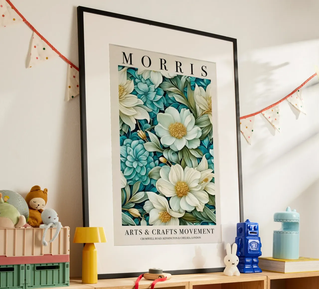 belle rose bianche e blu poster con telaio in plastica da komo store