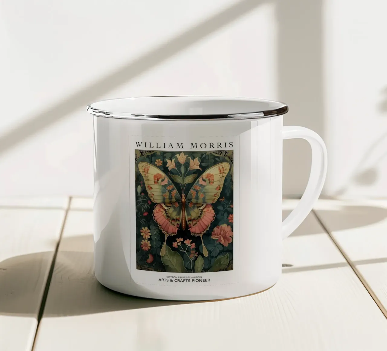 farfalle appollaiate sulle foglie tazza in smalto da komo store