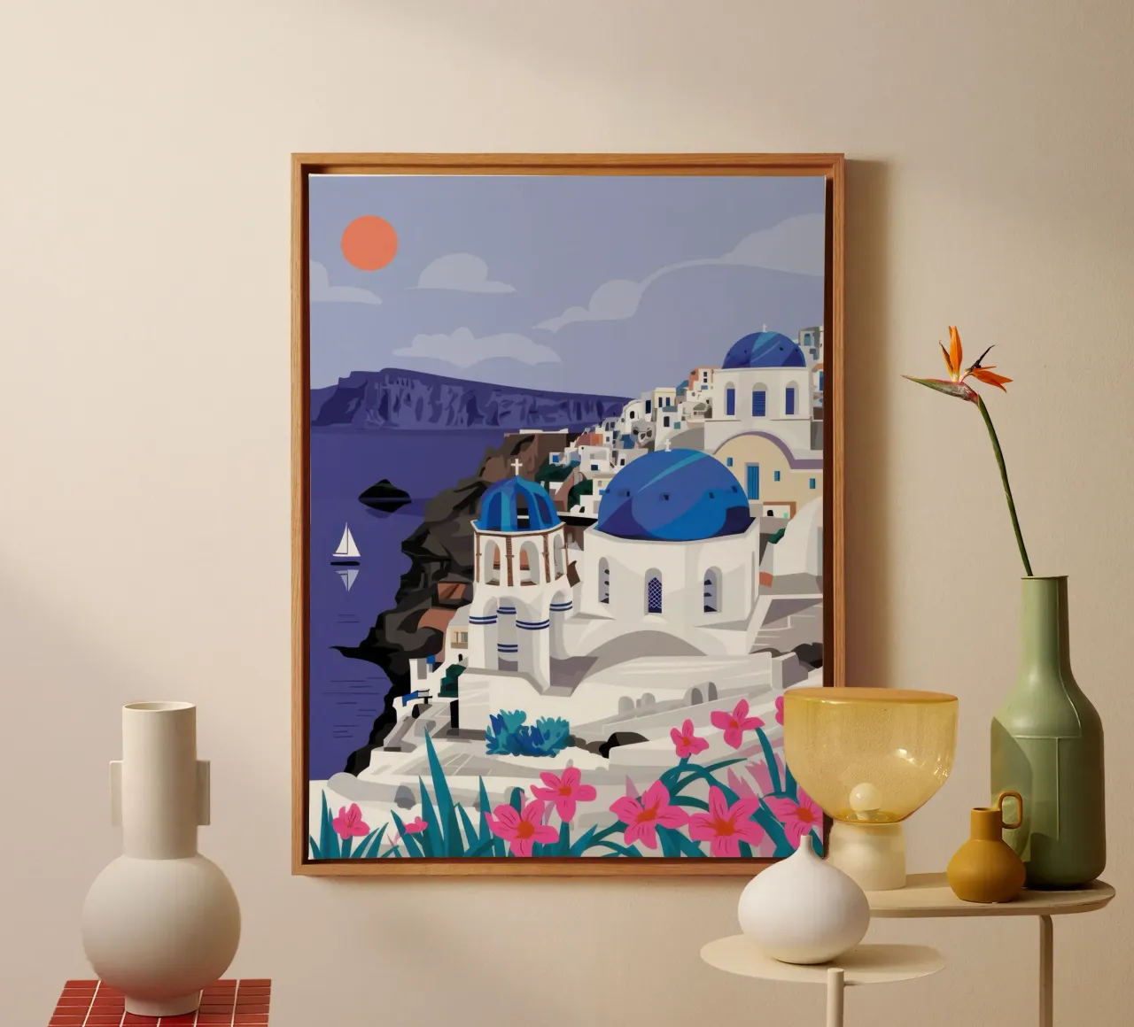Magia nocturna de Santorini lienzo con Marco flotante de Heaven Craft