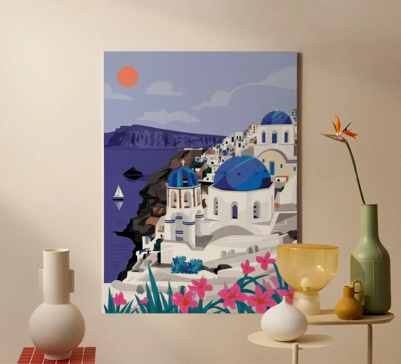 Magia nocturna de Santorini lienzo con Marco flotante de Heaven Craft