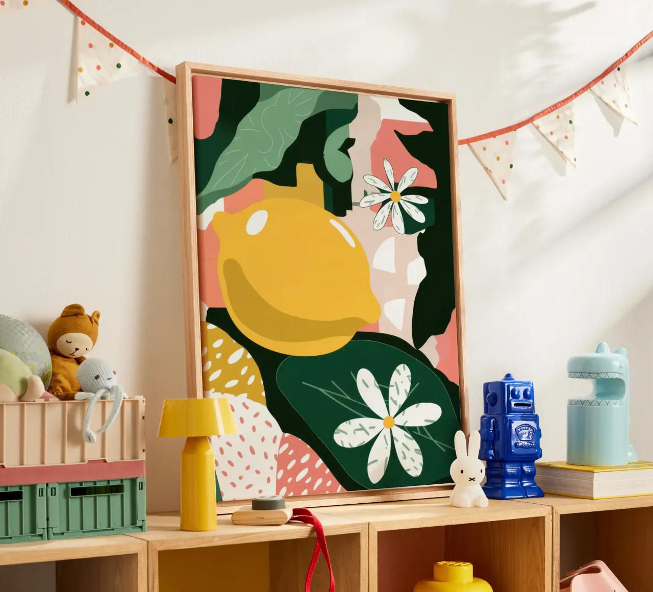 Zonnebloei Abstract canvas met Baklijst van Heaven Craft