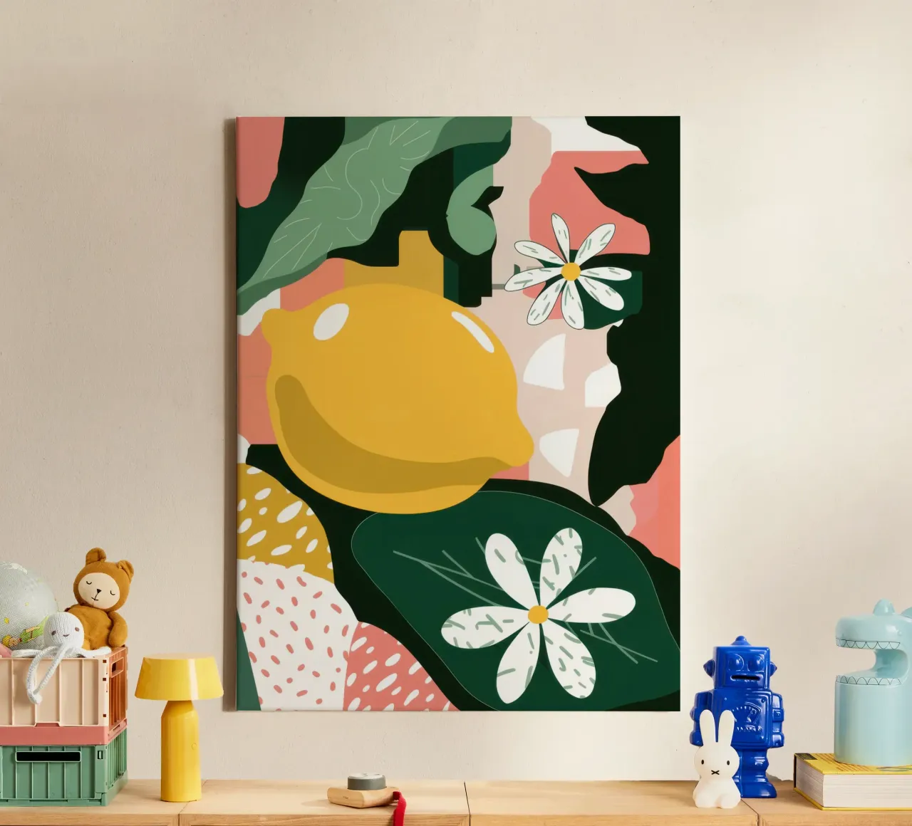 Zonnebloei Abstract canvas met Baklijst van Heaven Craft