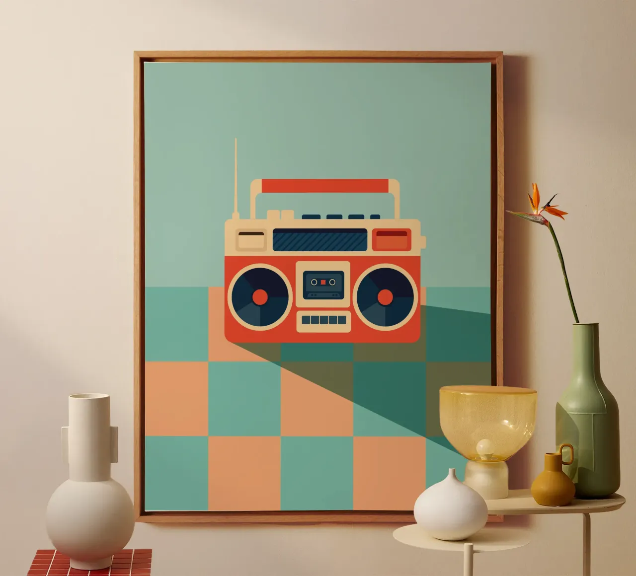 Retro Ghettoblaster canvas with Floater frame by DARIA IVANOVNA
