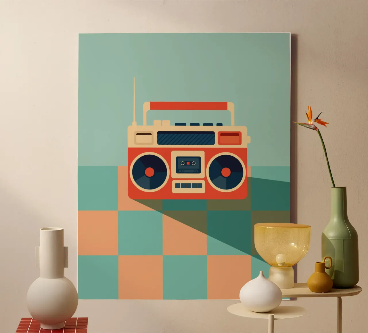 Retro Ghettoblaster canvas with Floater frame by DARIA IVANOVNA