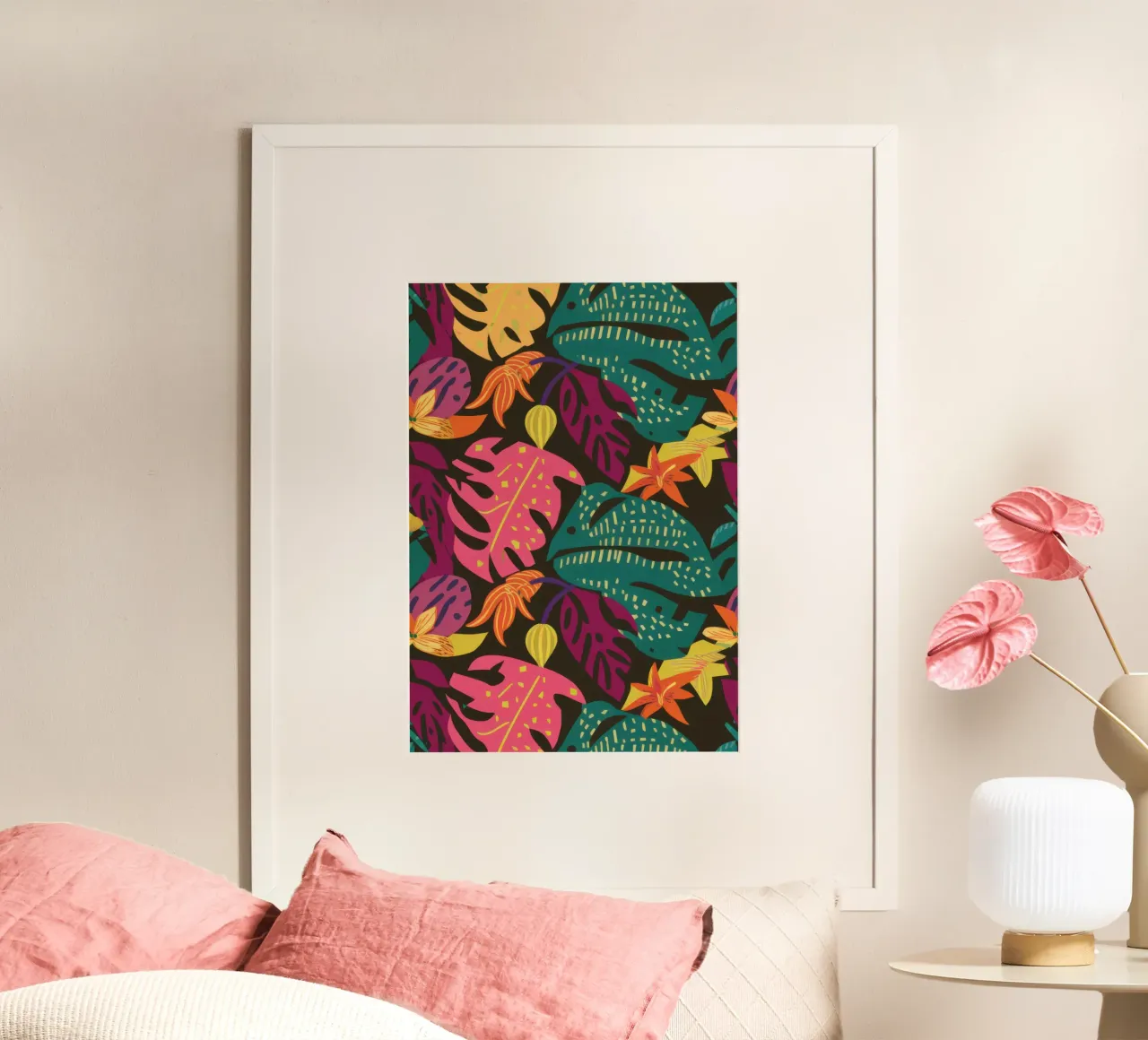 Mistero tropicale notturno poster con telaio in legno da Echo Saber