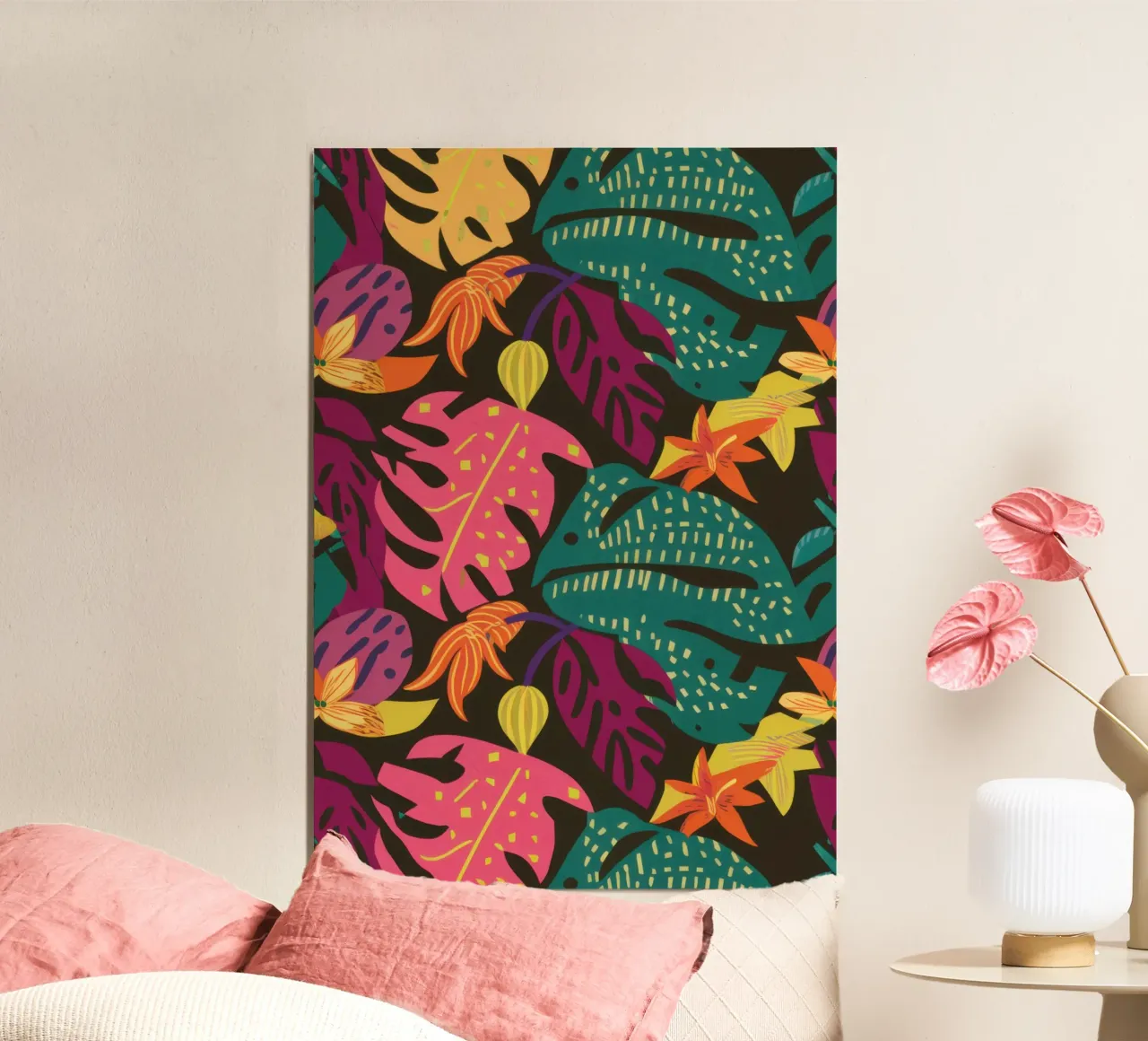 Mistero tropicale notturno poster con telaio in legno da Echo Saber