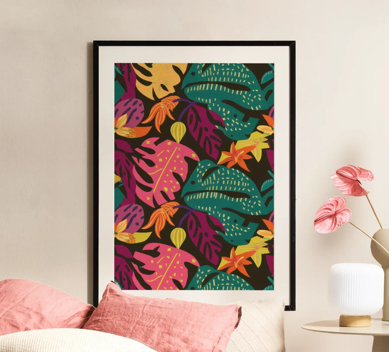 Mistero tropicale notturno poster con telaio in legno da Echo Saber