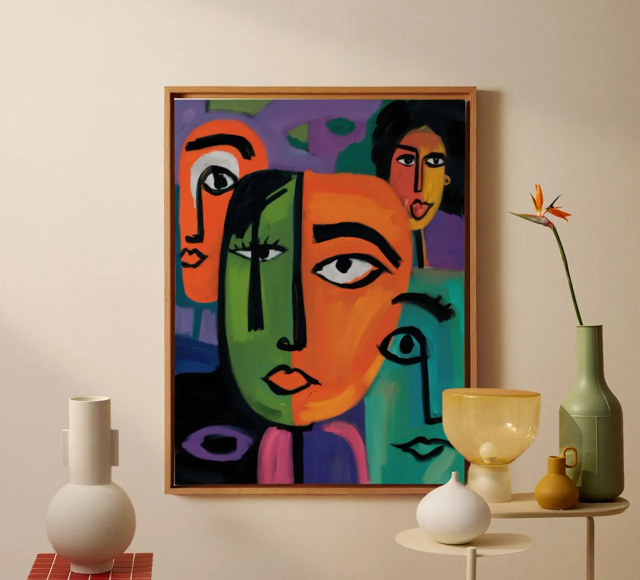 Cubist Crowd Chorus Leinwand mit Schattenfugenrahmen von Echo Saber