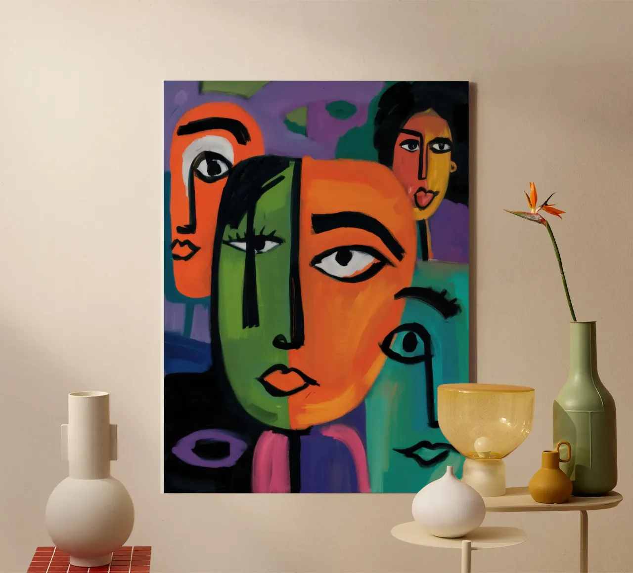 Cubist Crowd Chorus Leinwand mit Schattenfugenrahmen von Echo Saber