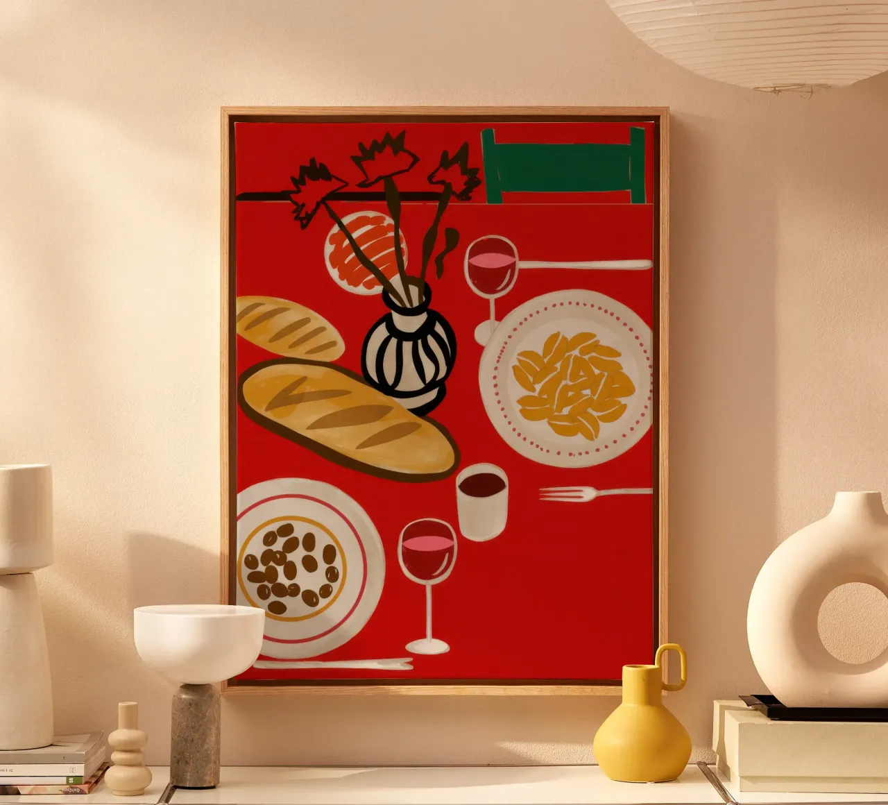 Rood tafelblad canvas met Baklijst van Echo Saber