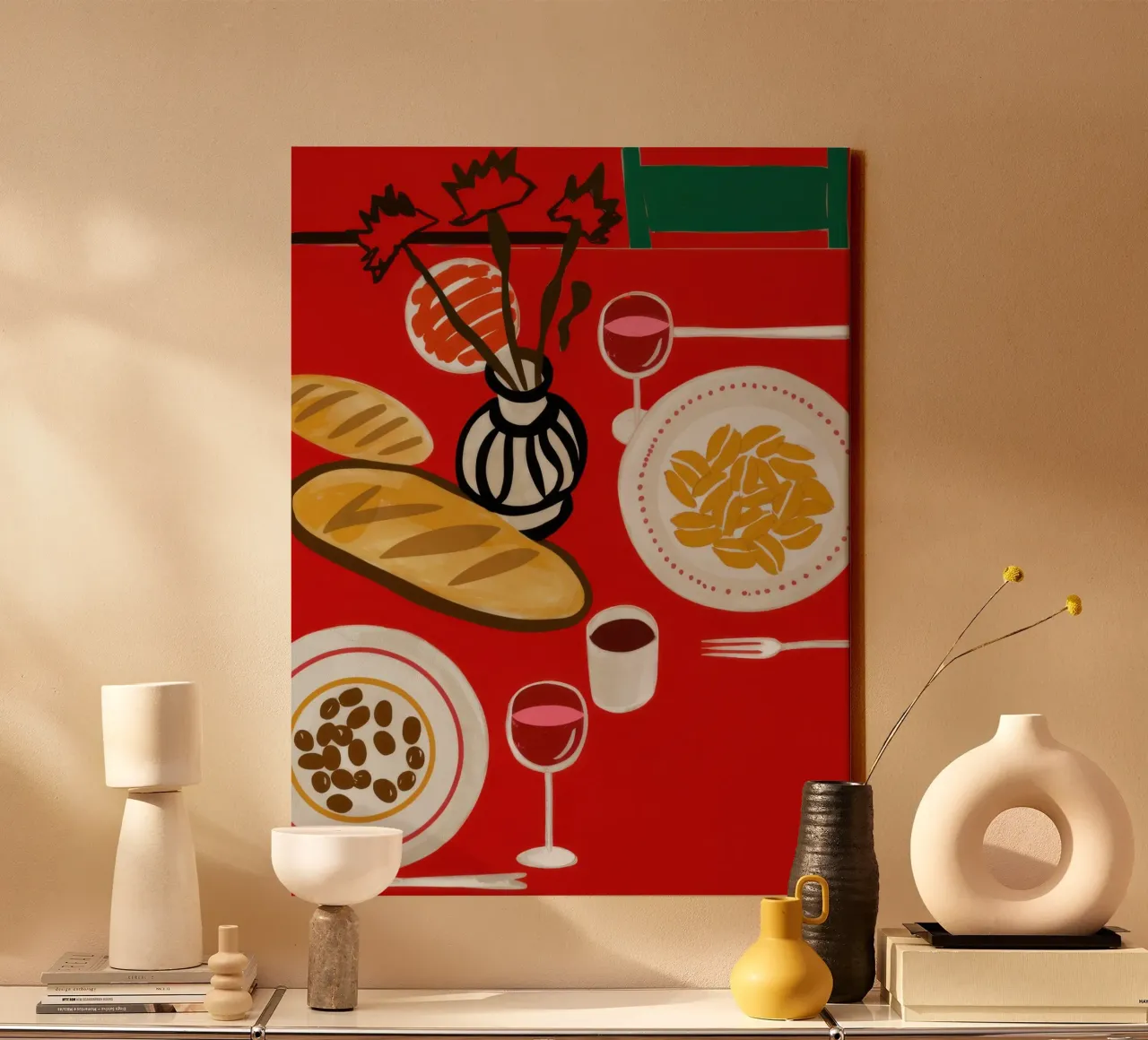 Rood tafelblad canvas met Baklijst van Echo Saber