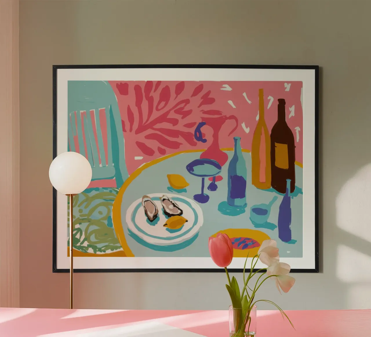 Festa delle ostriche in mare poster con telaio in plastica da Echo Saber