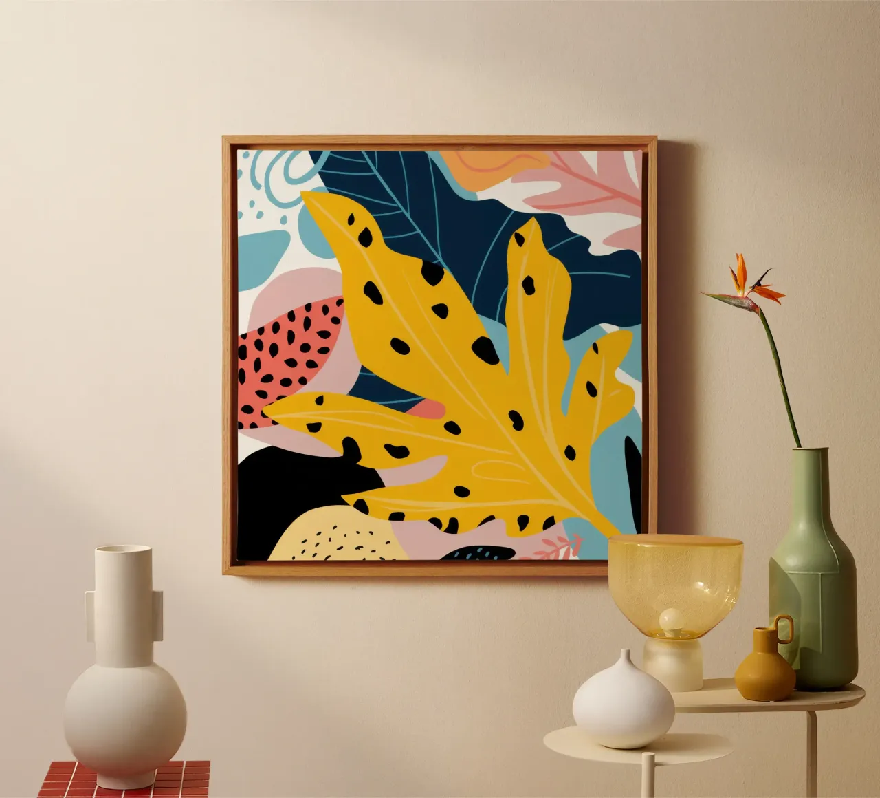 Abstract herfstgroen canvas met Baklijst van Echo Saber