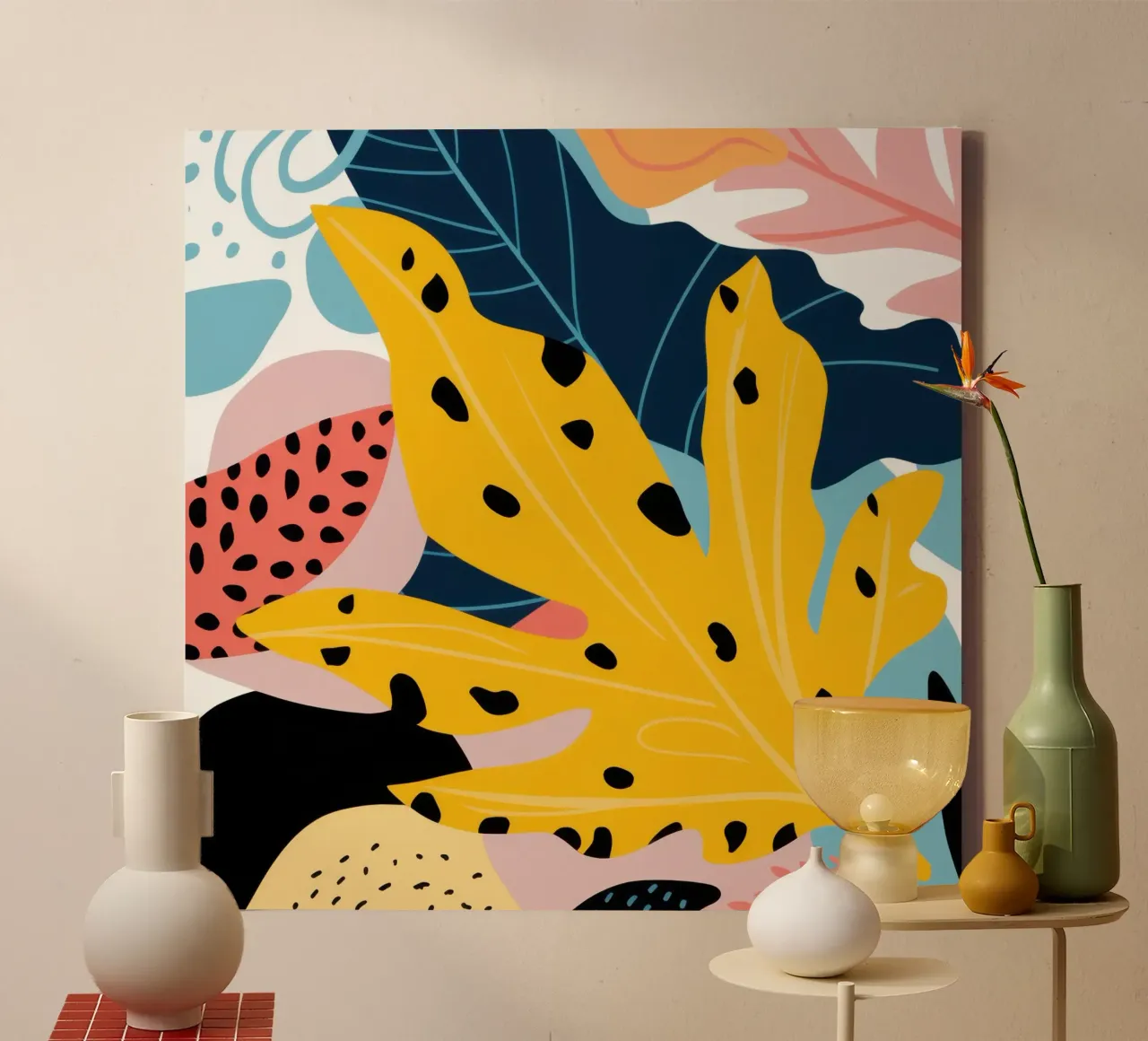 Abstract herfstgroen canvas met Baklijst van Echo Saber