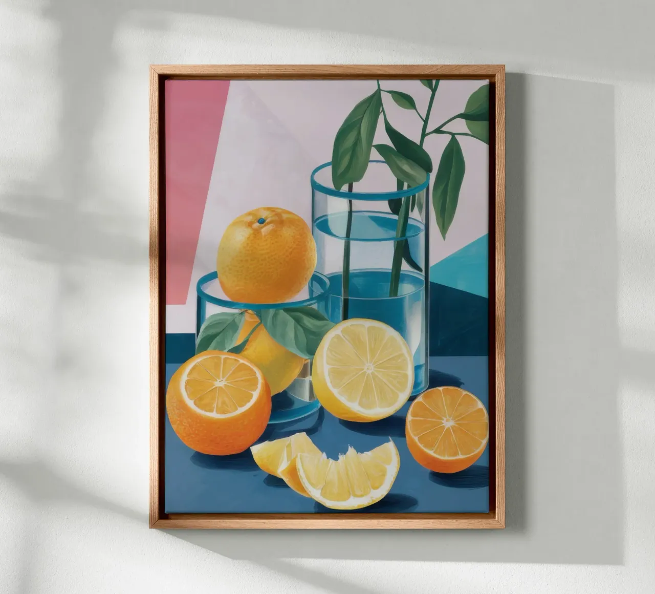 Sun drenched Citrus Stillness canvas with Floater frame by Echo Saber