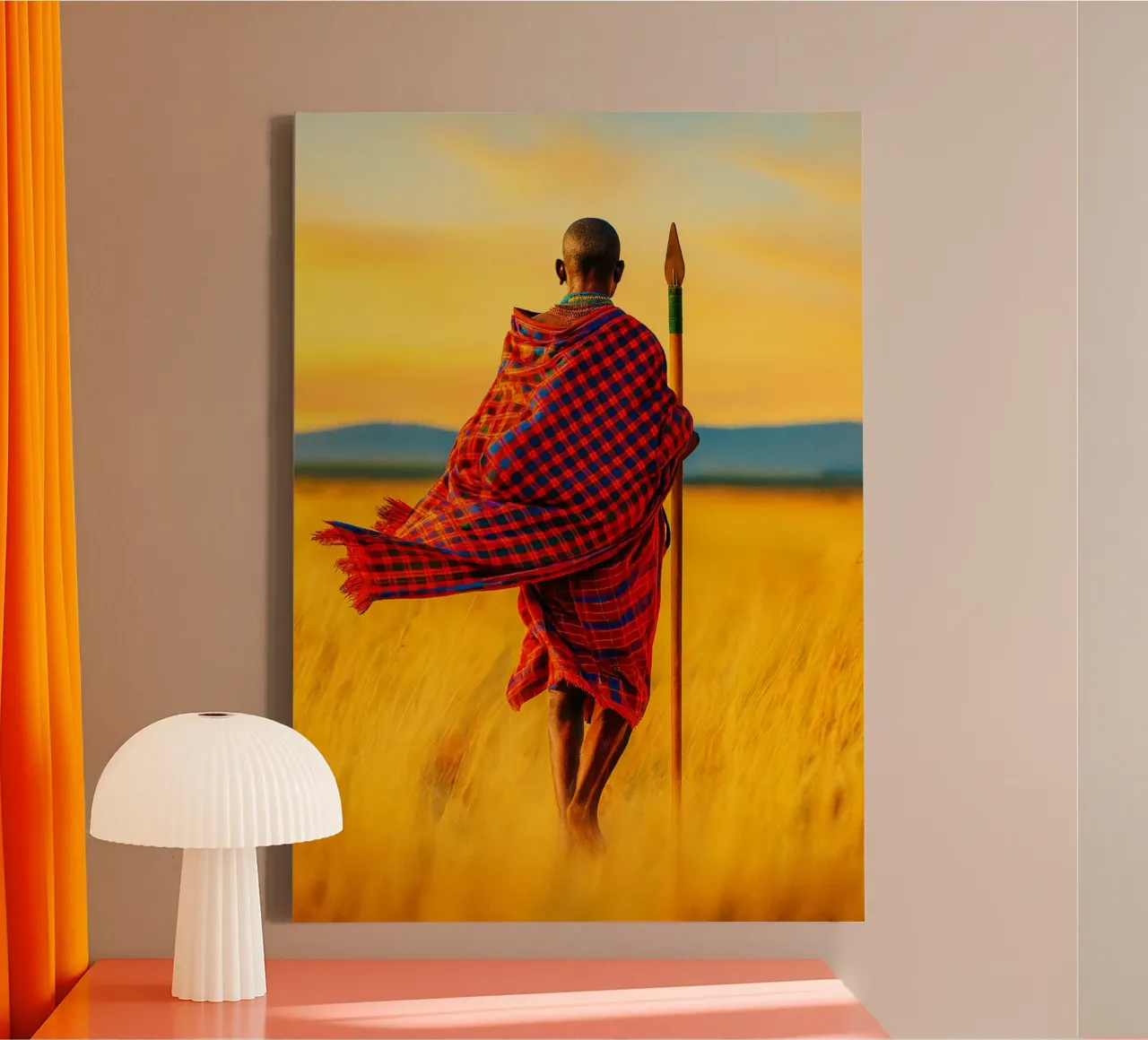 african men in the grasslands view retro photography canvas with Floater frame by viantishop