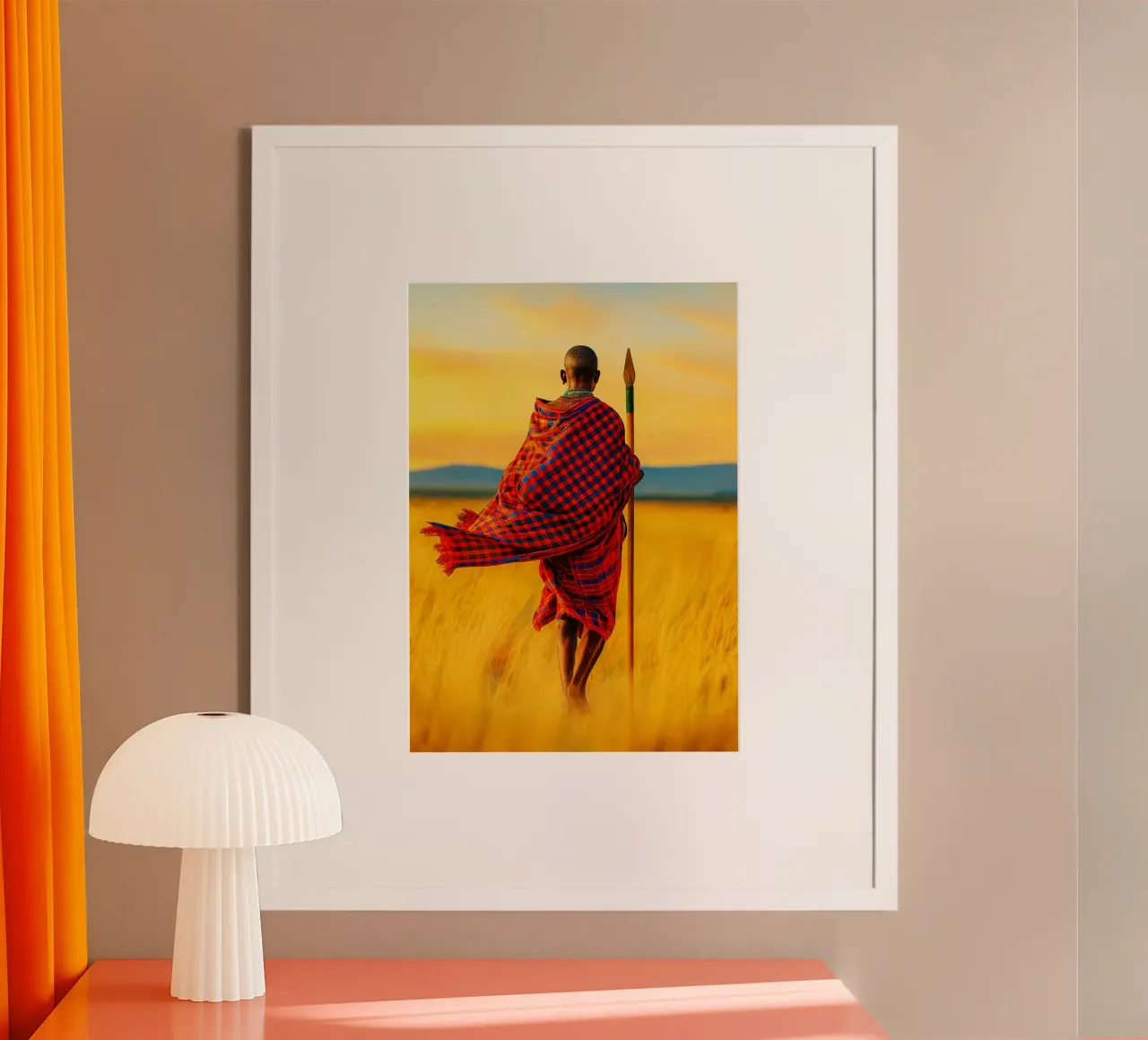 afrikaanse mannen in de graslanden bekijk retro fotografie poster van viantishop