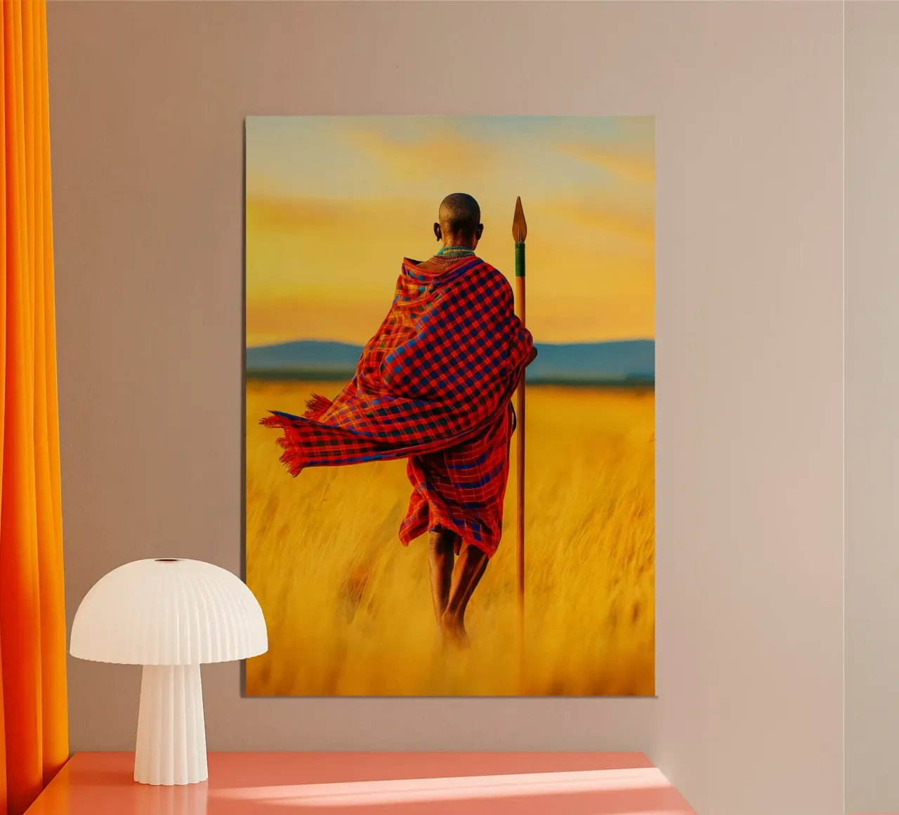 afrikaanse mannen in de graslanden bekijk retro fotografie poster van viantishop