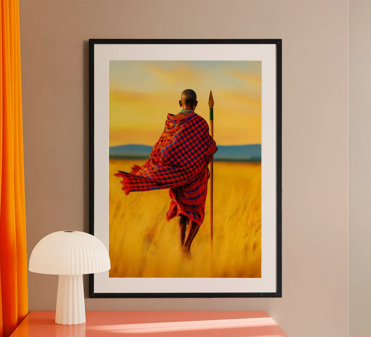 afrikaanse mannen in de graslanden bekijk retro fotografie poster van viantishop