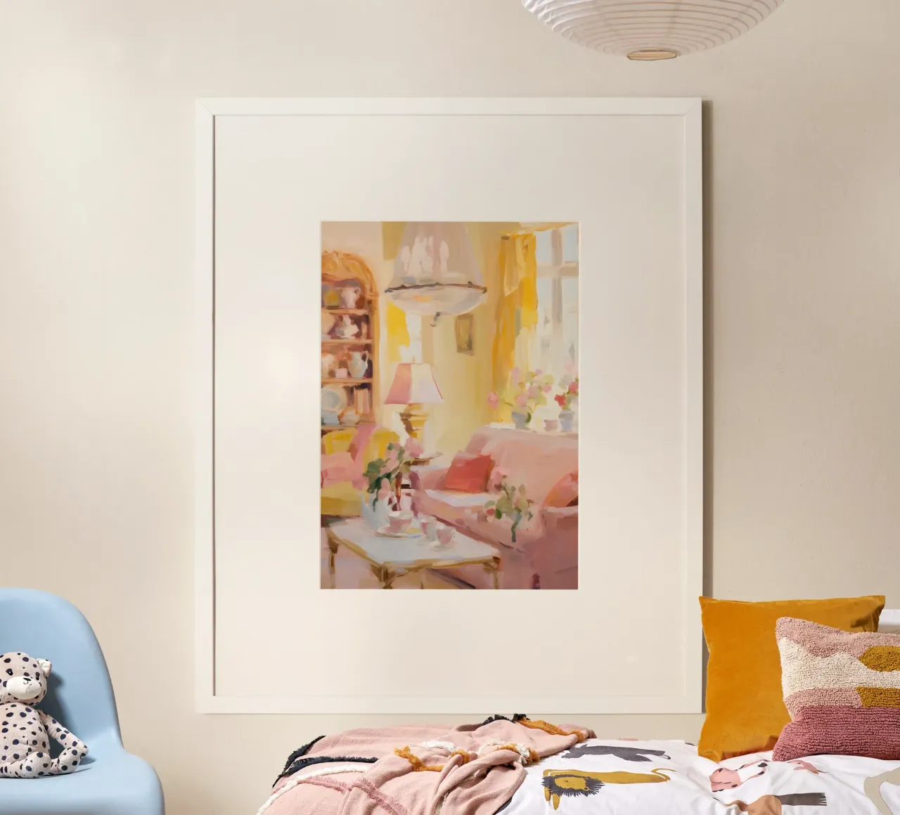Art abstrait, Art mural coloré, Peinture jaune et rose poster de Little Lila