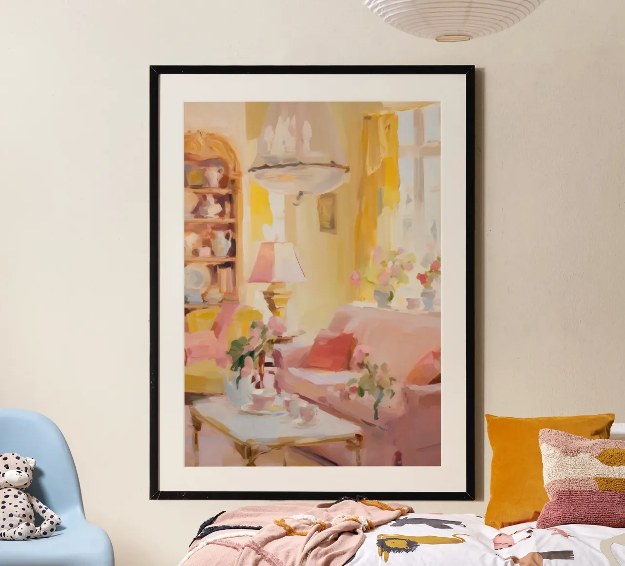 Art abstrait, Art mural coloré, Peinture jaune et rose poster de Little Lila