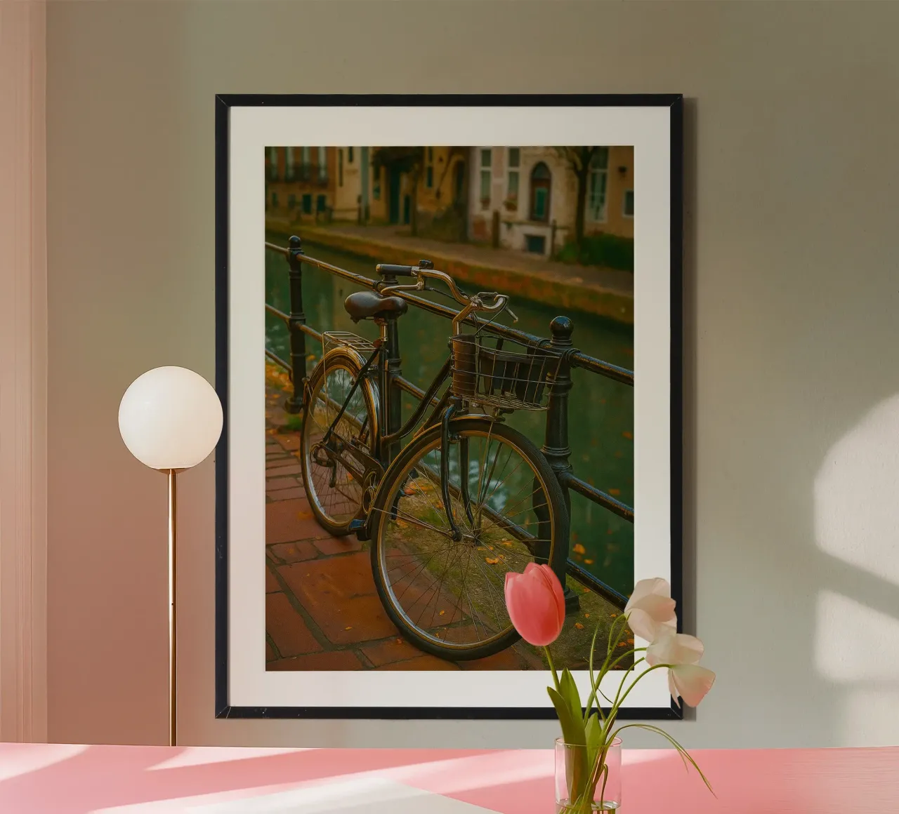 bicycle on the edge of canal view retro photography poster by viantishop