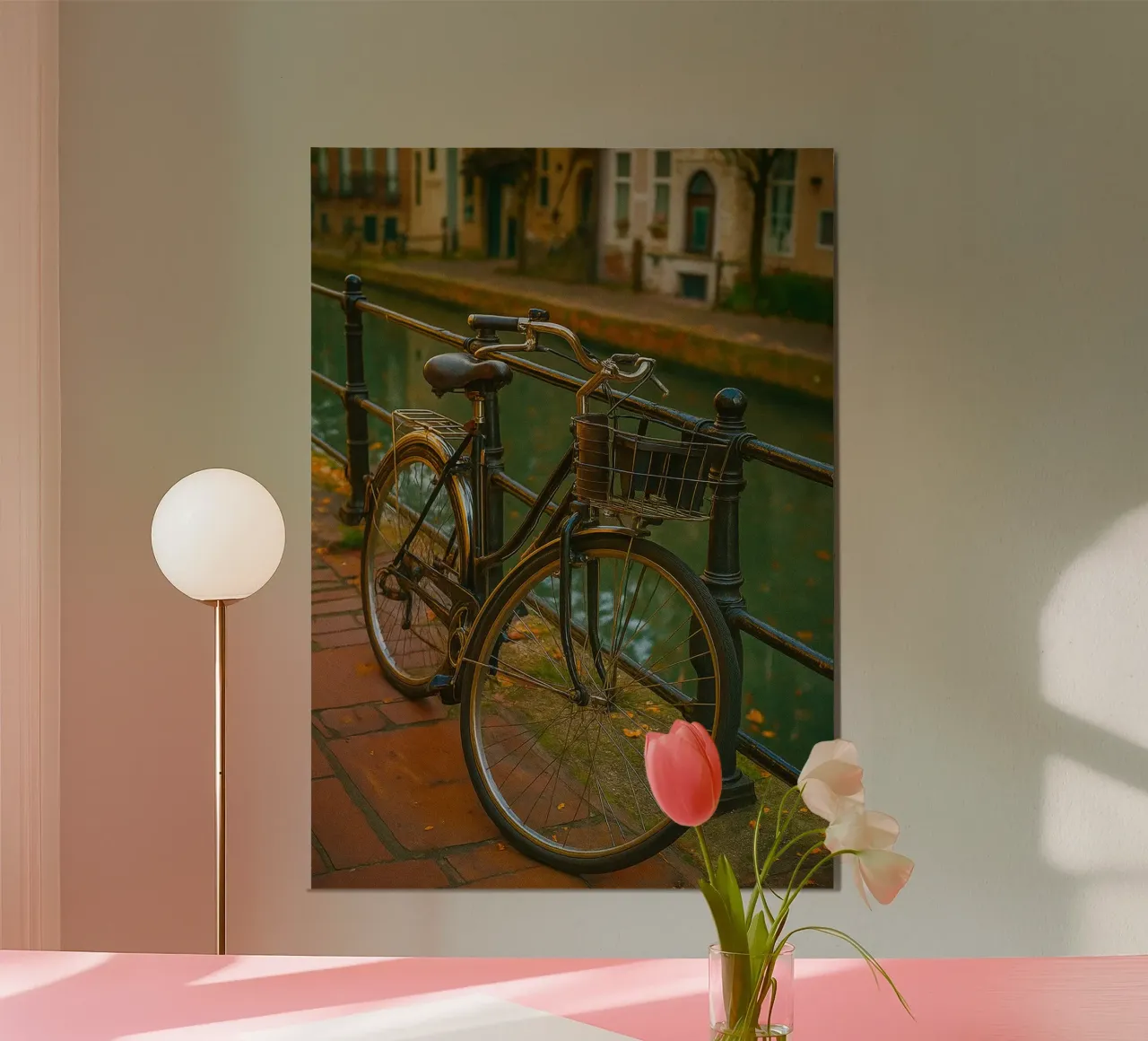 bicycle on the edge of canal view retro photography poster by viantishop