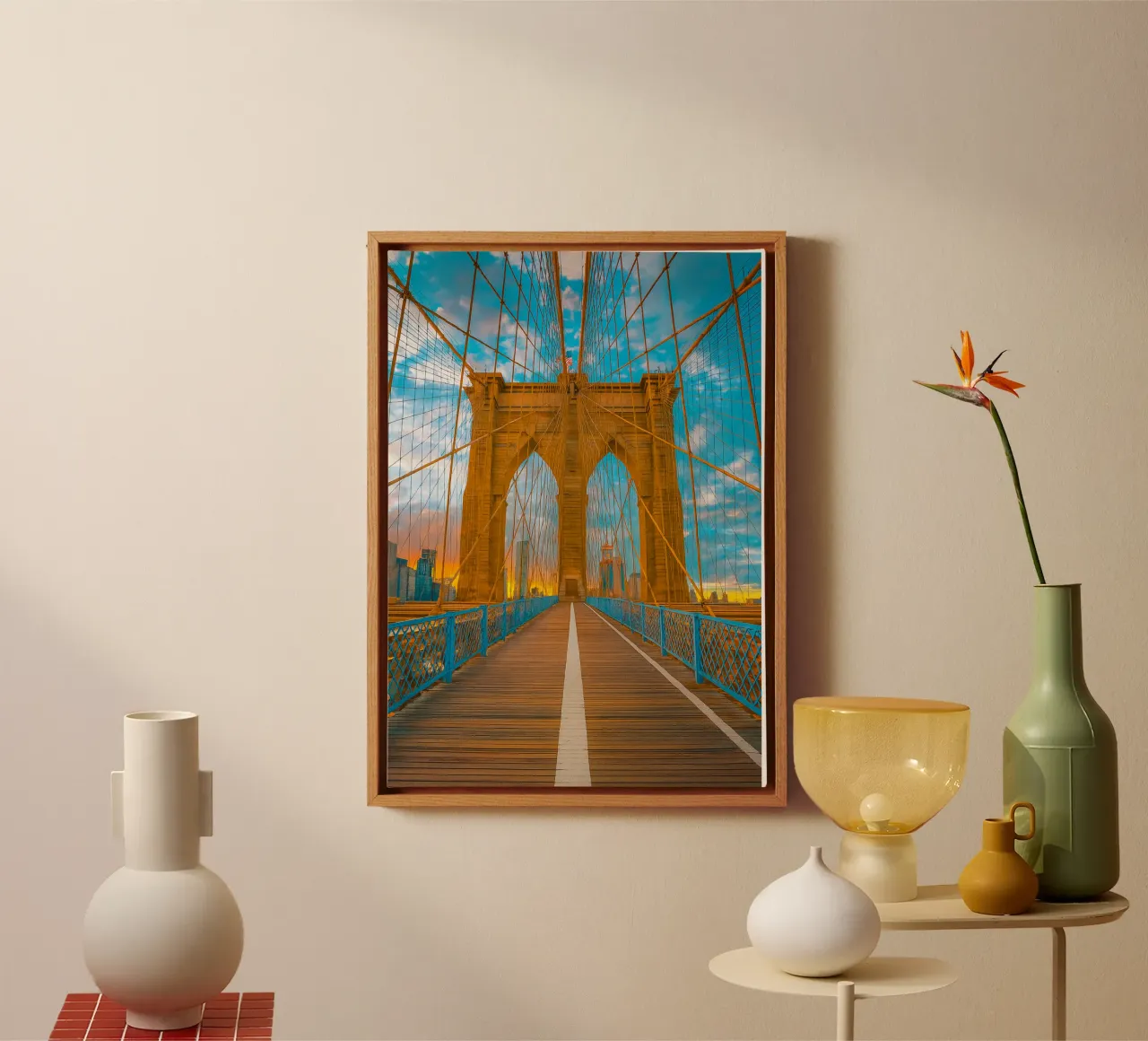 bridge view retro photography canvas with Floater frame by viantishop