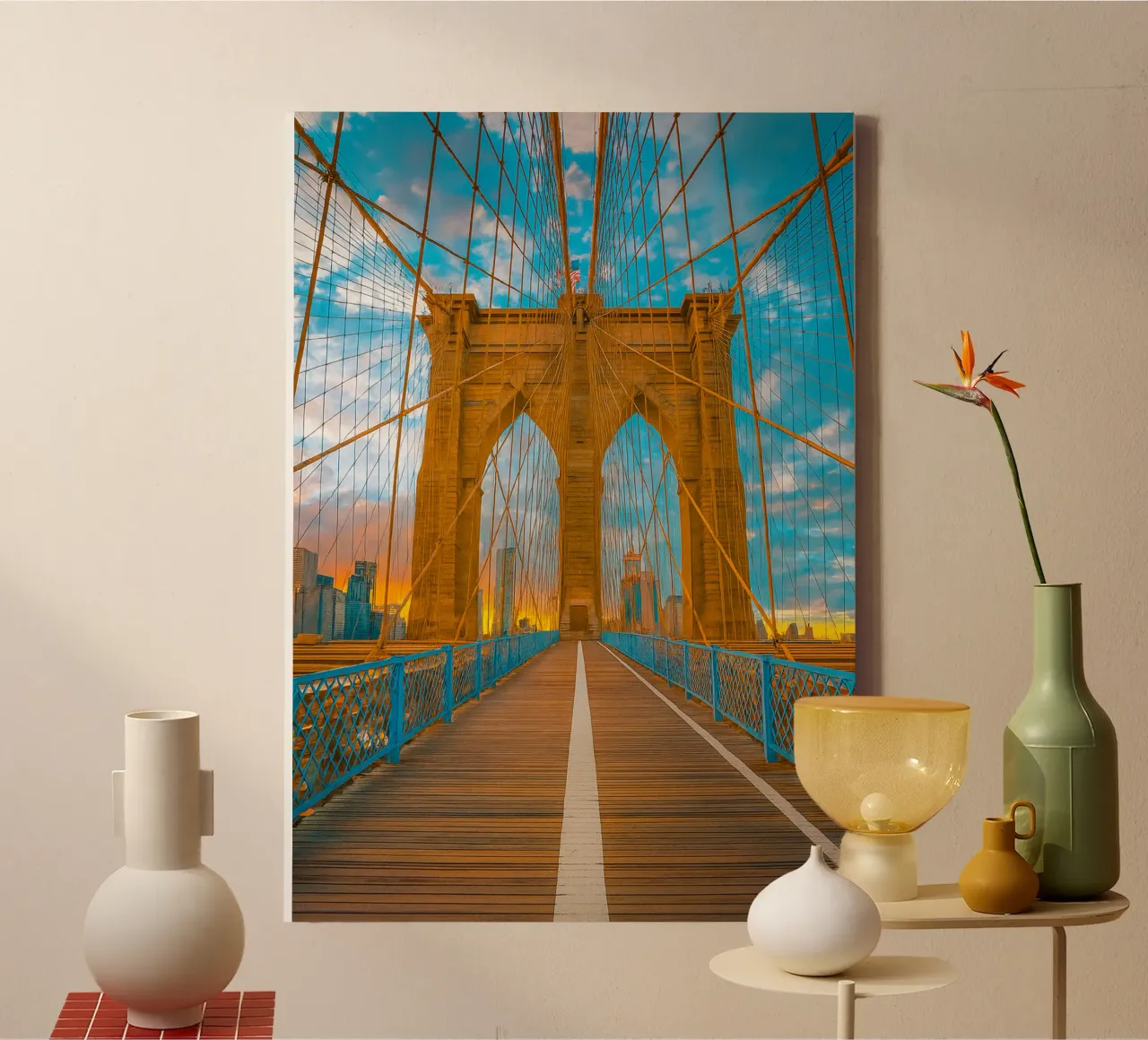 bridge view retro photography canvas with Floater frame by viantishop