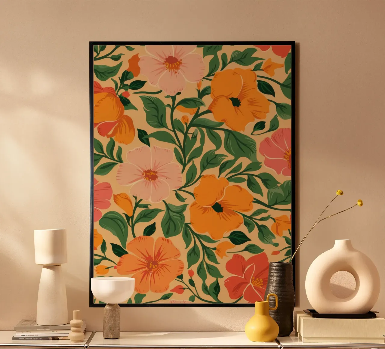Prato caldo e floreale poster con telaio in legno da Echo Saber