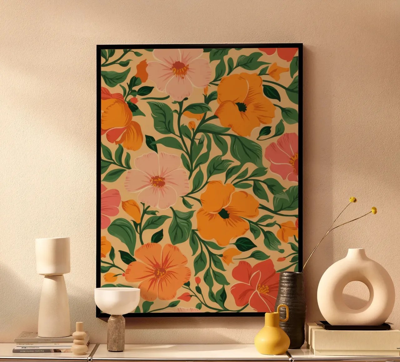 Prato caldo e floreale poster con telaio in legno da Echo Saber