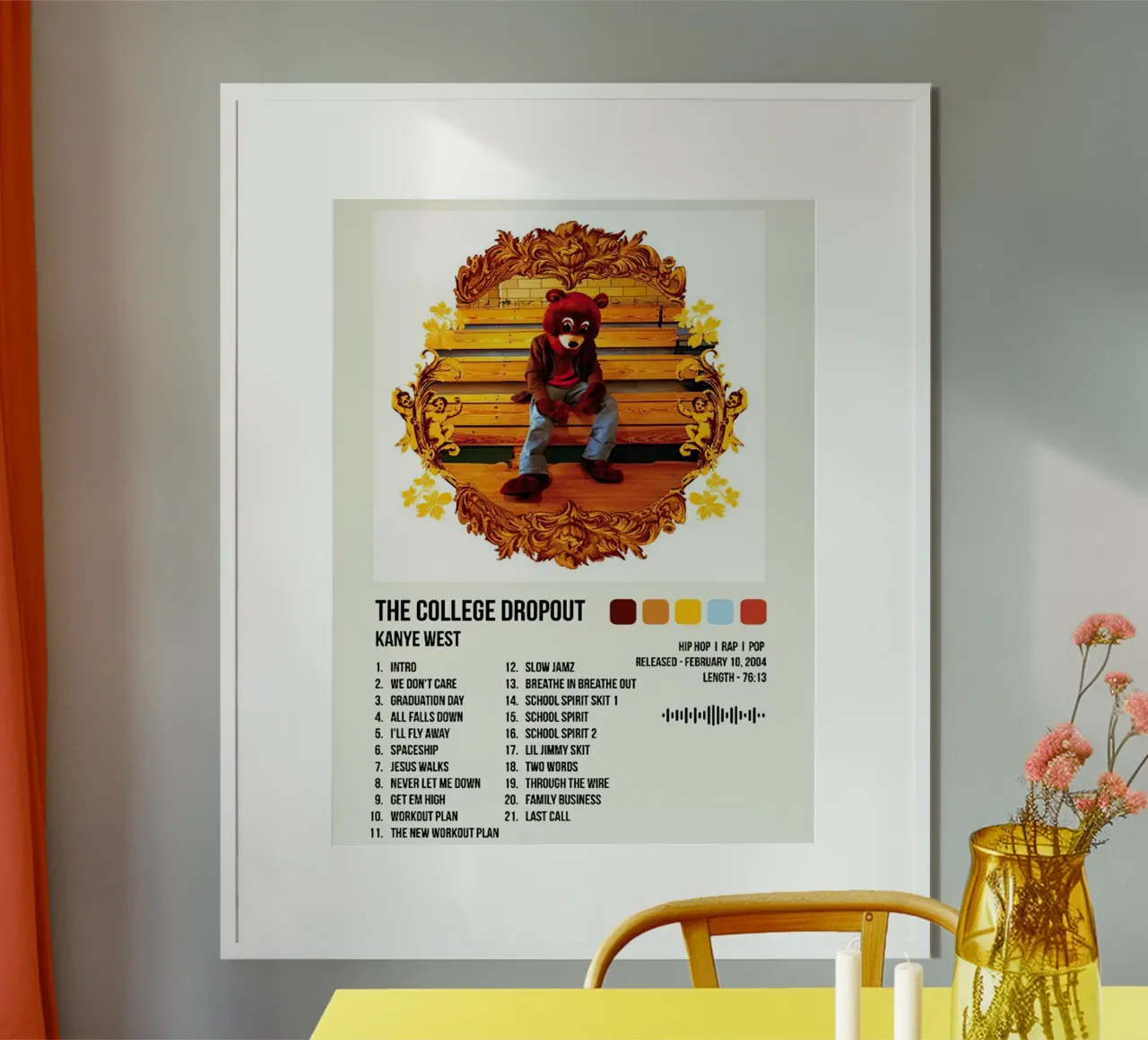 The College Dropout Kanye West poster con telaio in alluminio da Roronoa7