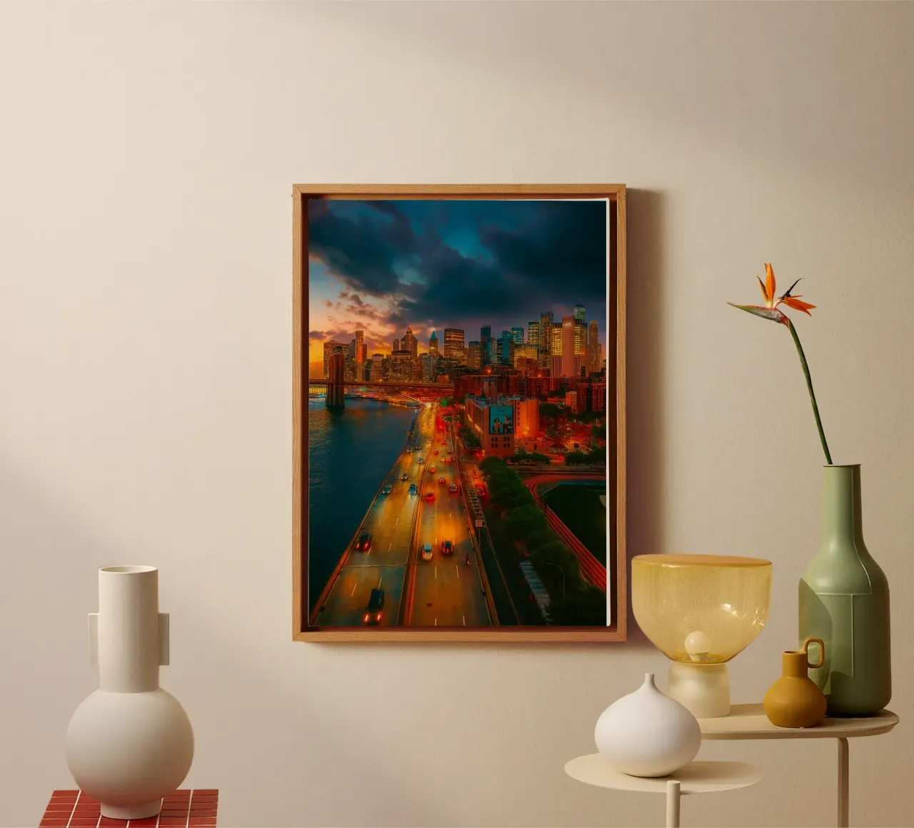 car road on the edge of the coastal view retro photography canvas with Floater frame by viantishop