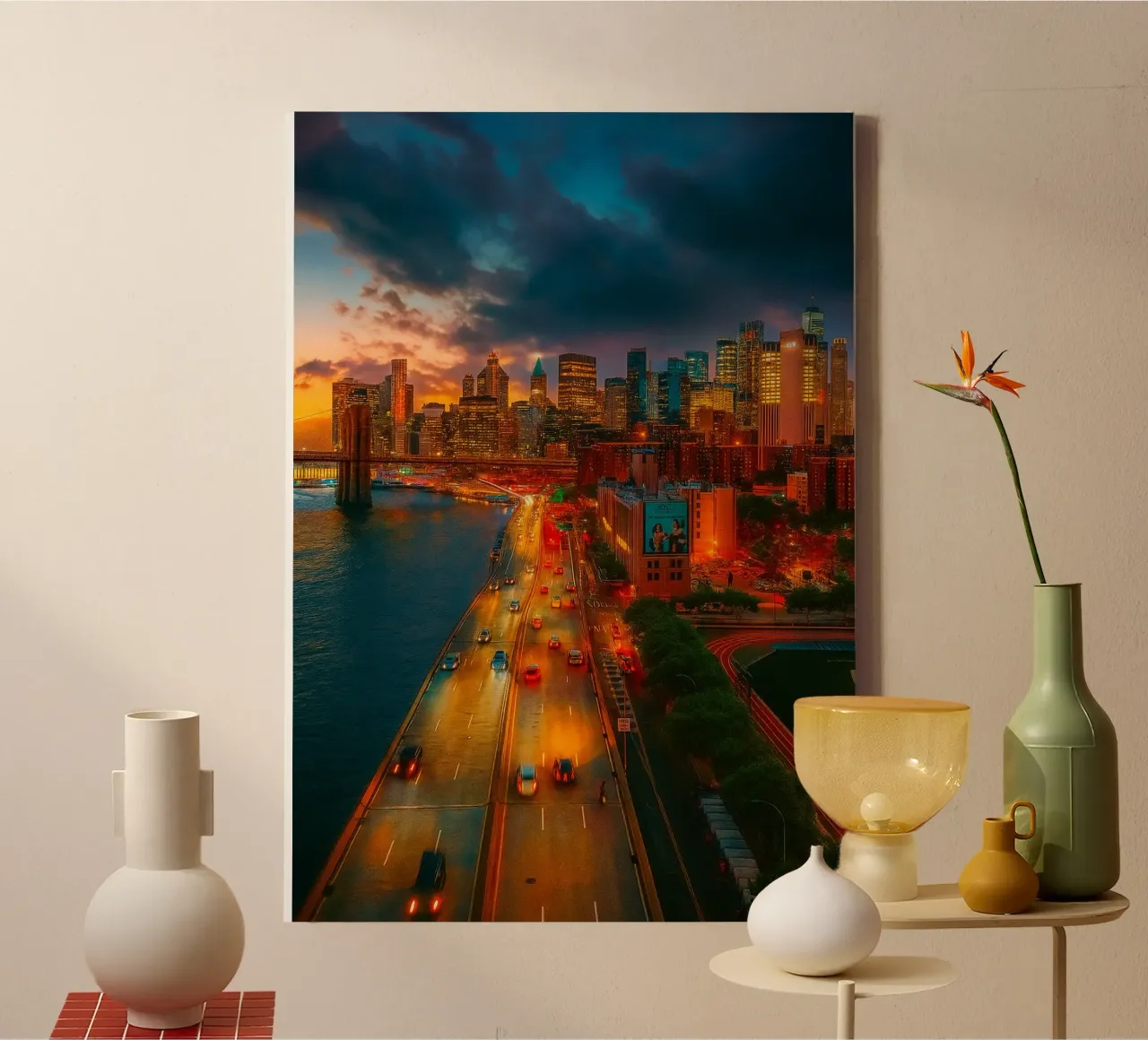 car road on the edge of the coastal view retro photography canvas with Floater frame by viantishop