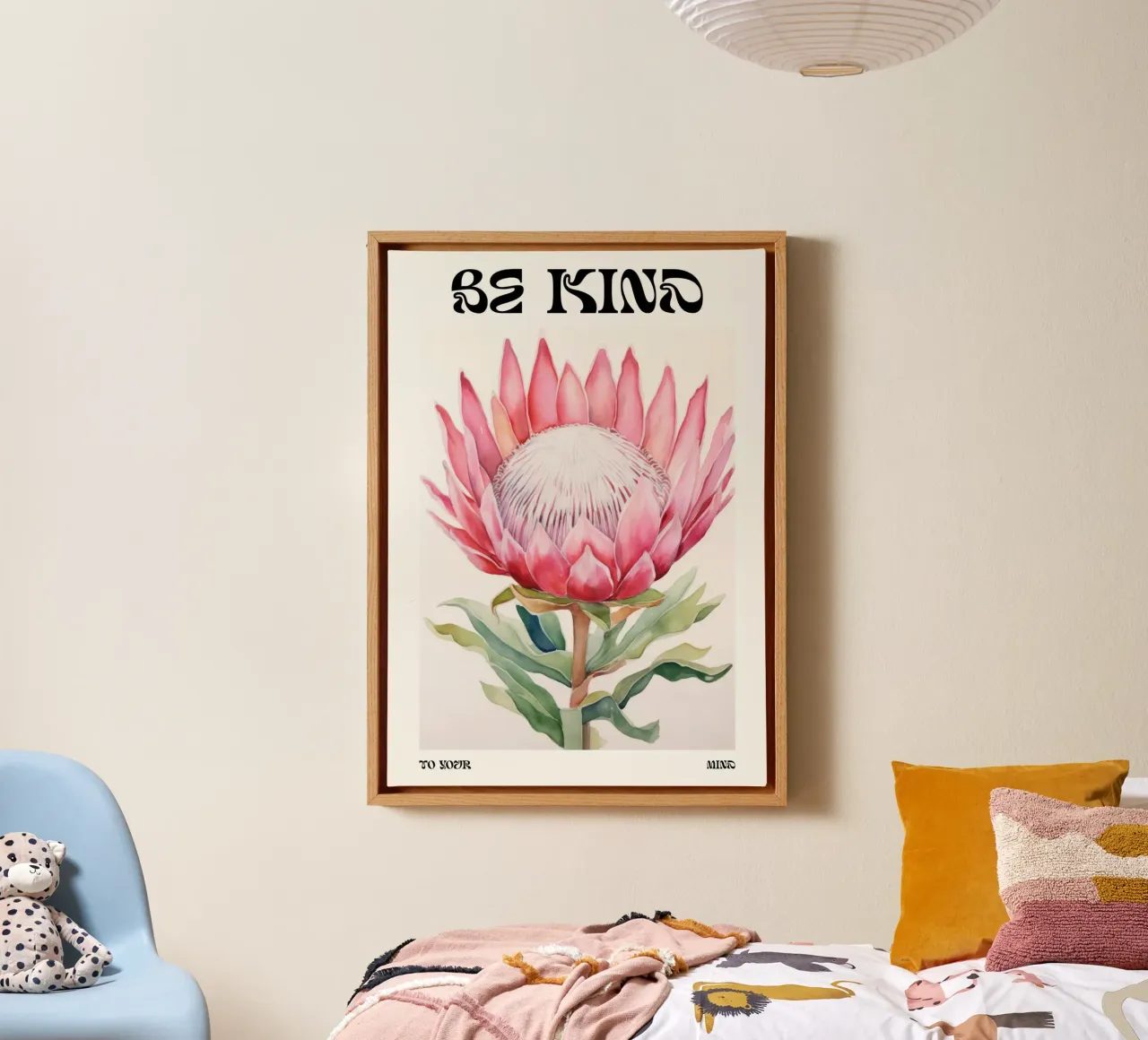 Bloemenprint, Be Kind Poster, Abstracte Bloemenprint canvas met Baklijst van ArtHaus