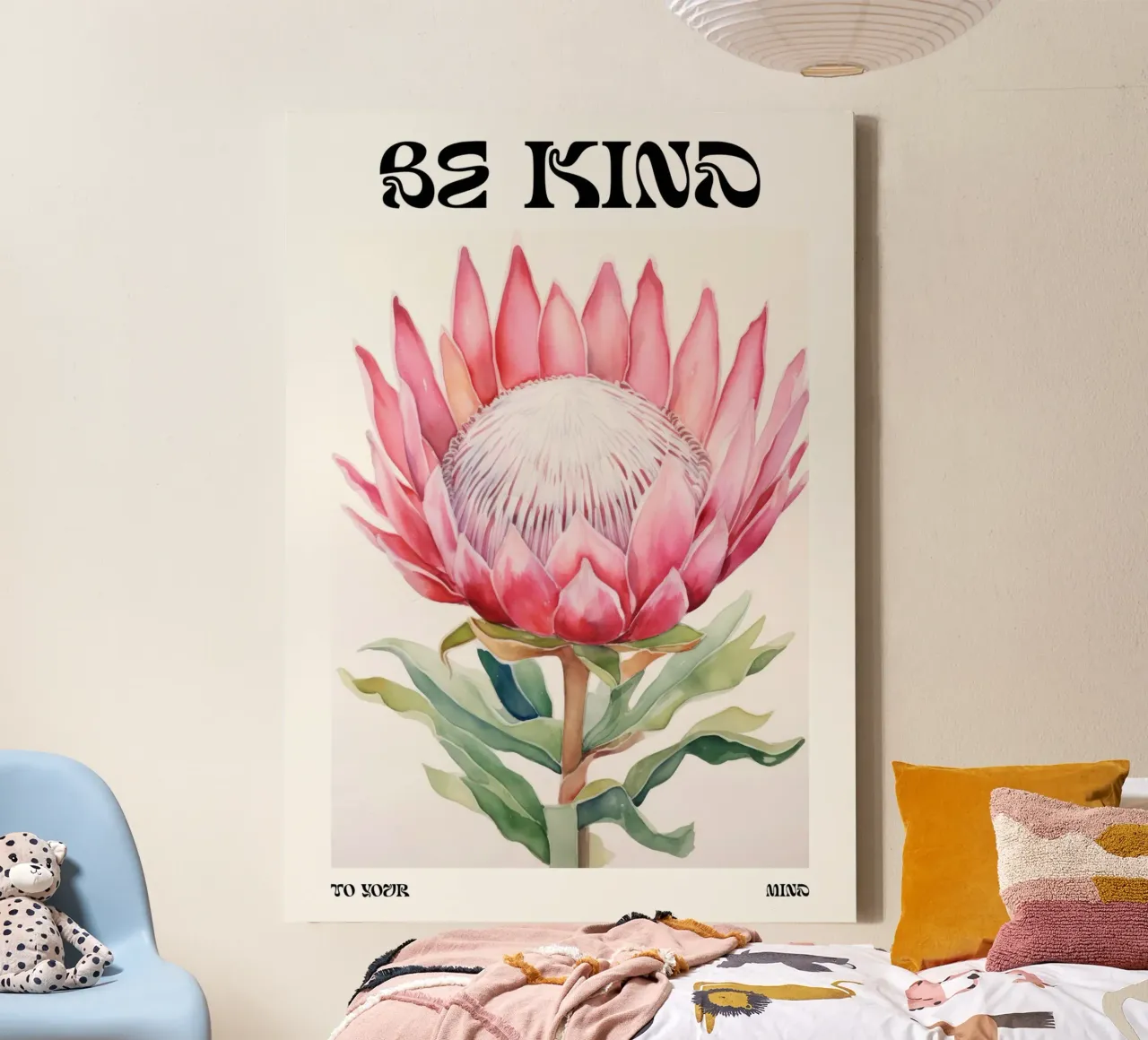 Bloemenprint, Be Kind Poster, Abstracte Bloemenprint canvas met Baklijst van ArtHaus