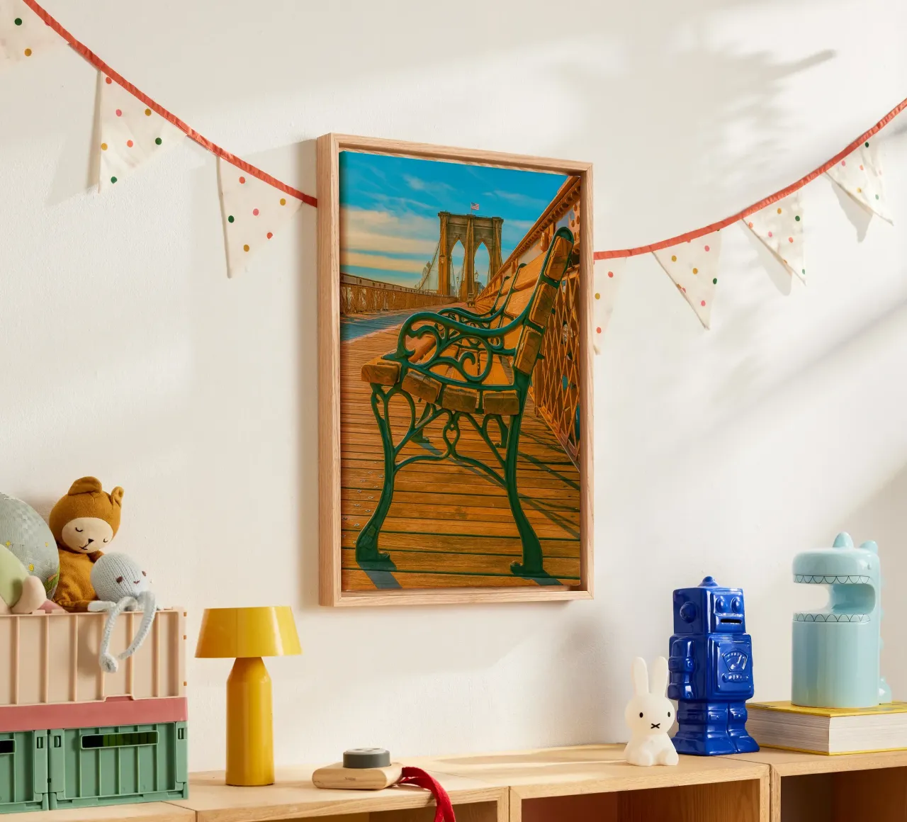 stoel op de brug kijk retro fotografie canvas met Baklijst van viantishop