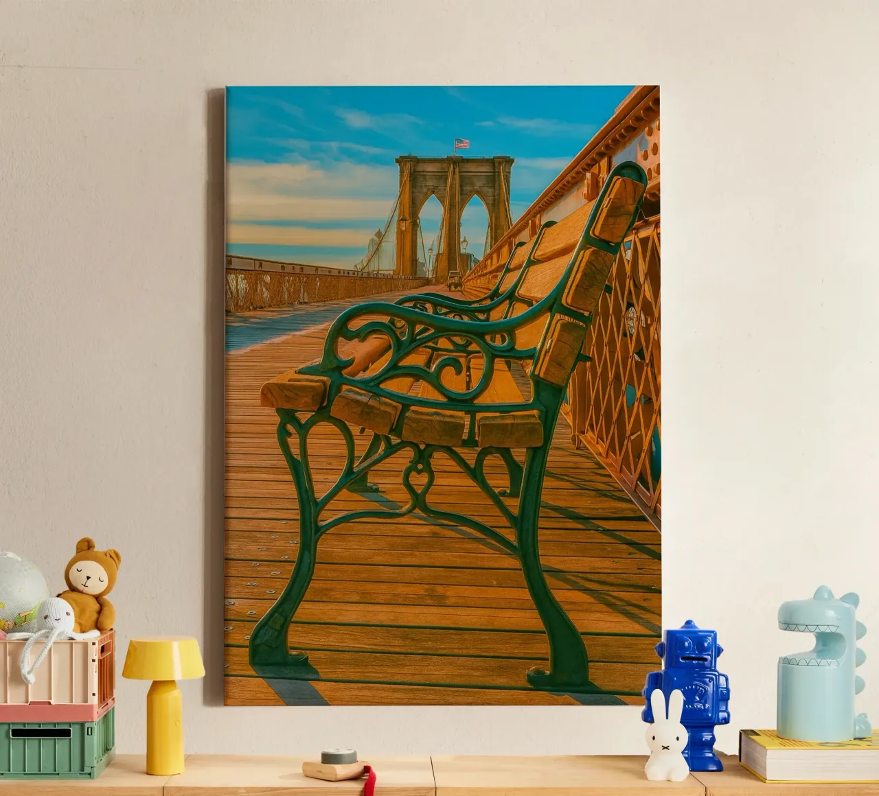 stoel op de brug kijk retro fotografie canvas met Baklijst van viantishop