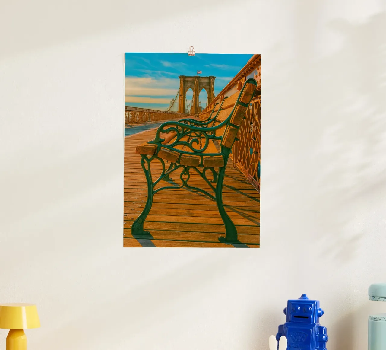 sedia sul ponte vista fotografia retrò poster con telaio in alluminio da viantishop