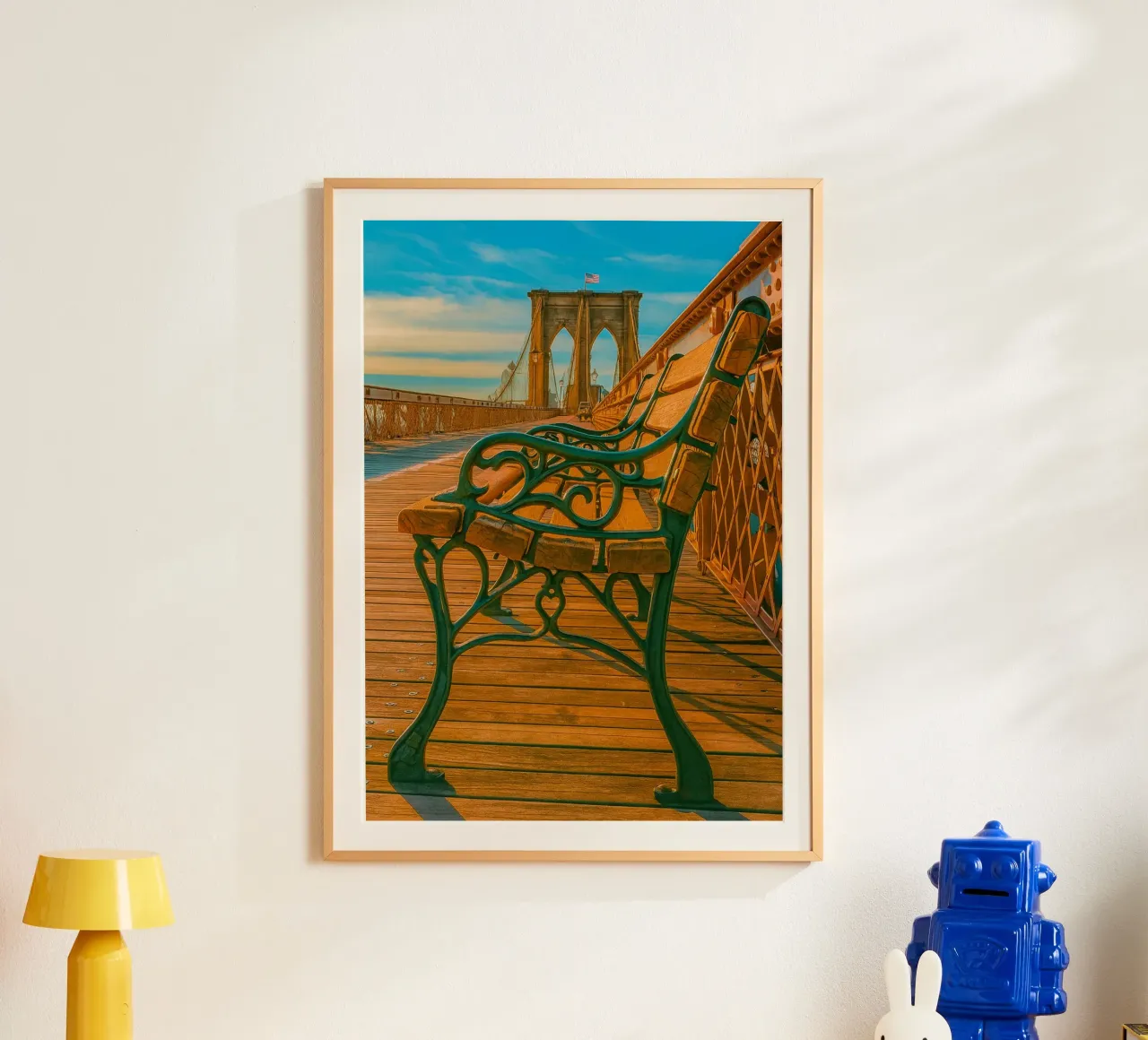 sedia sul ponte vista fotografia retrò poster con telaio in alluminio da viantishop