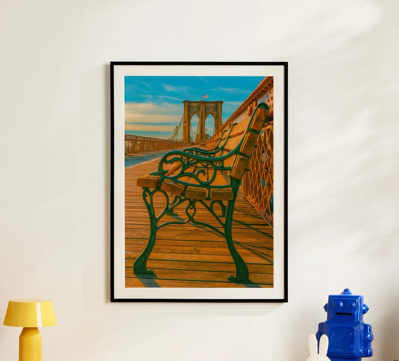 sedia sul ponte vista fotografia retrò poster con telaio in alluminio da viantishop