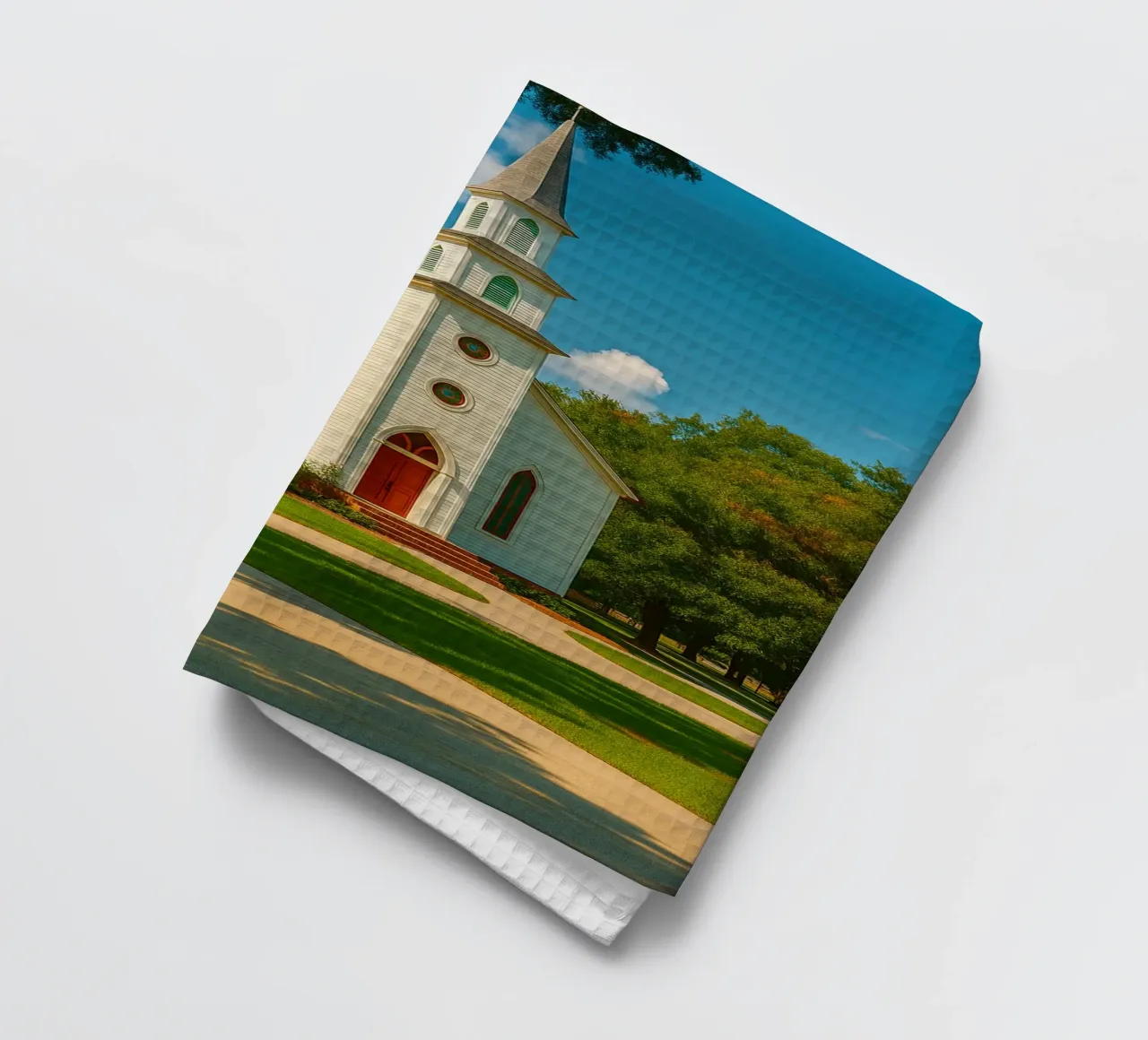 vue de l'église photographie rétro torchon de viantishop