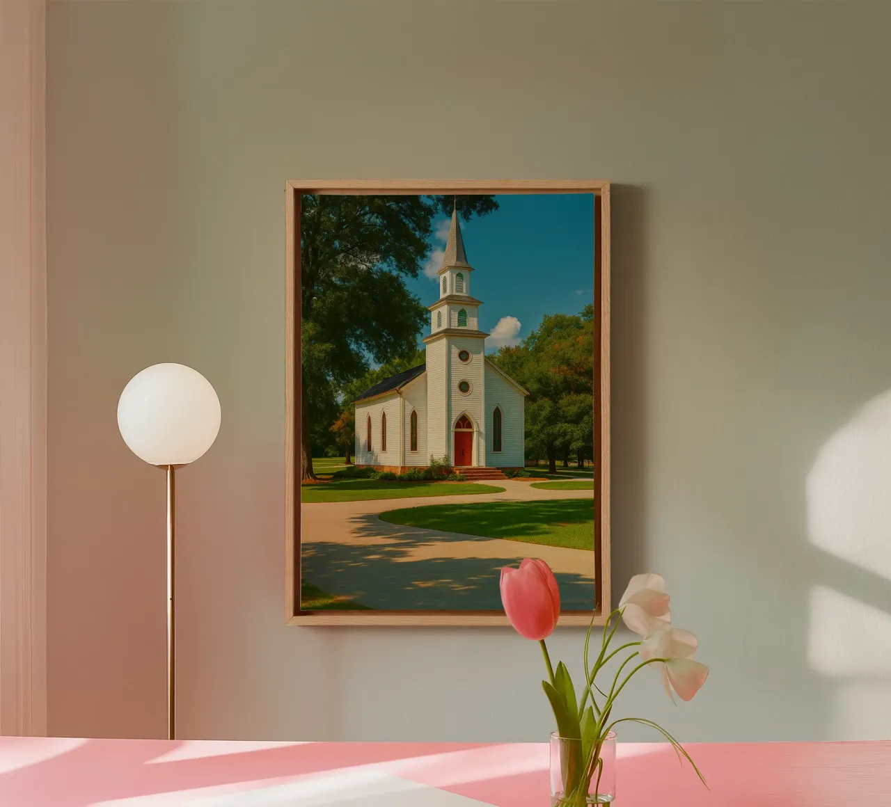 vue de l'église photographie rétro toile avec Caisse américaine de viantishop