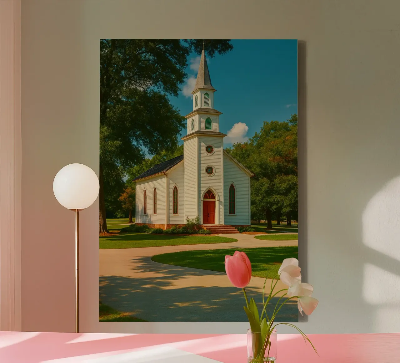 vue de l'église photographie rétro toile avec Caisse américaine de viantishop