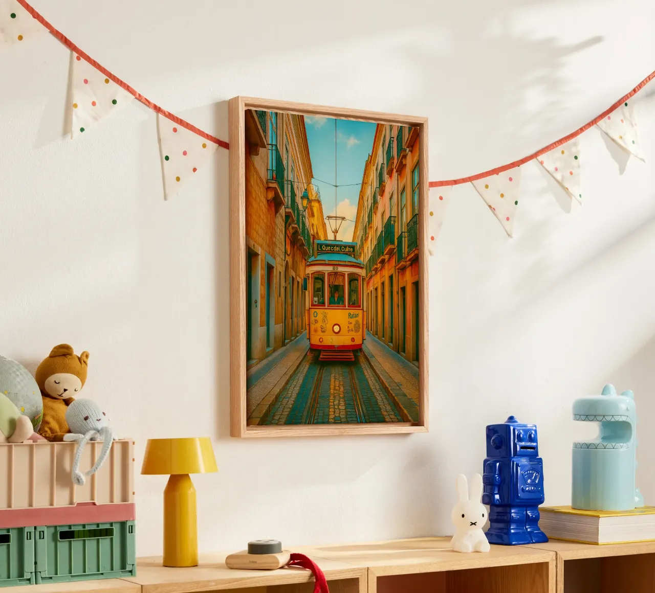 stadstrein uitzicht retro fotografie canvas met Baklijst van viantishop