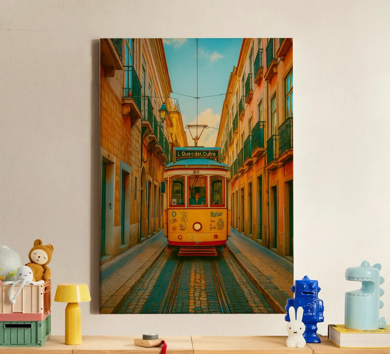 stadstrein uitzicht retro fotografie canvas met Baklijst van viantishop