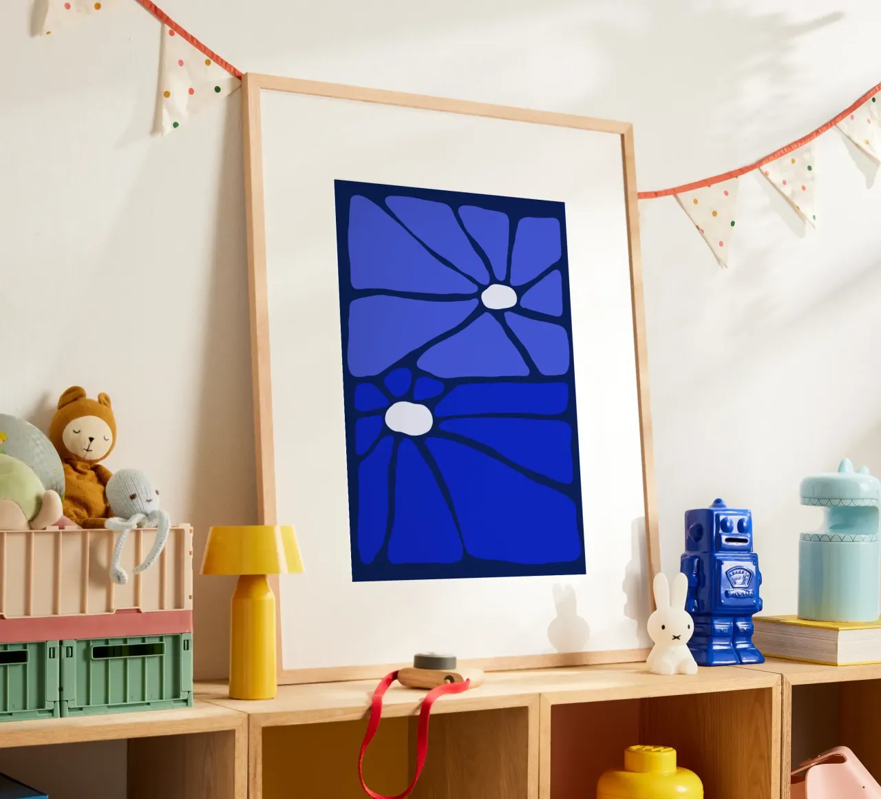 Indigo bloom poster con telaio in legno da TijanaArtStudio88