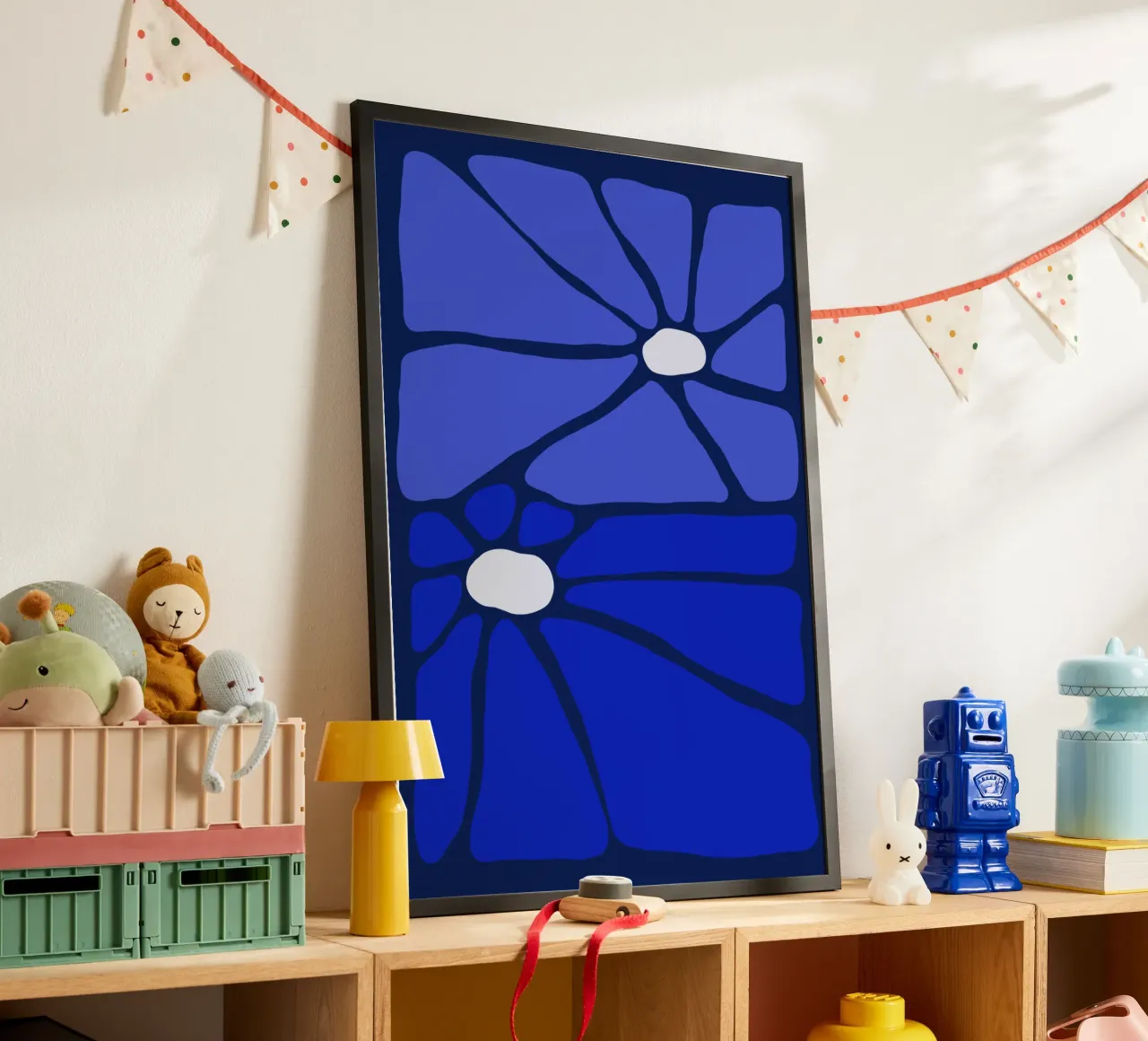 Indigo bloom poster con telaio in legno da TijanaArtStudio88