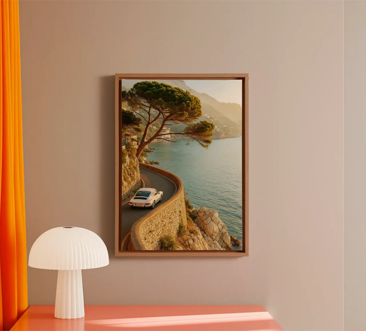 auto d'epoca su strada fotografia retrò tela con Cornice a cassetta da viantishop