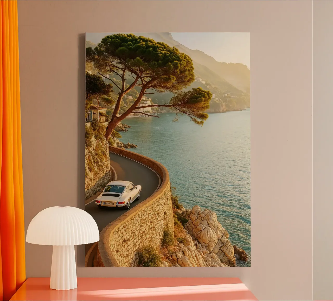 auto d'epoca su strada fotografia retrò tela con Cornice a cassetta da viantishop